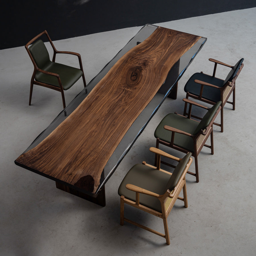 KAZANA Black Walnut Epoxy Resin River Table 34.25W 113.4L
