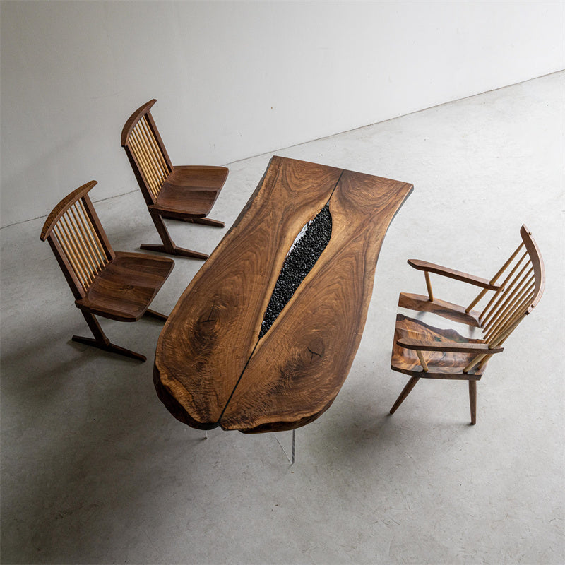 KAZANA Black Walnut Epoxy River Irregular Table 34.84"Wx 78.74"L