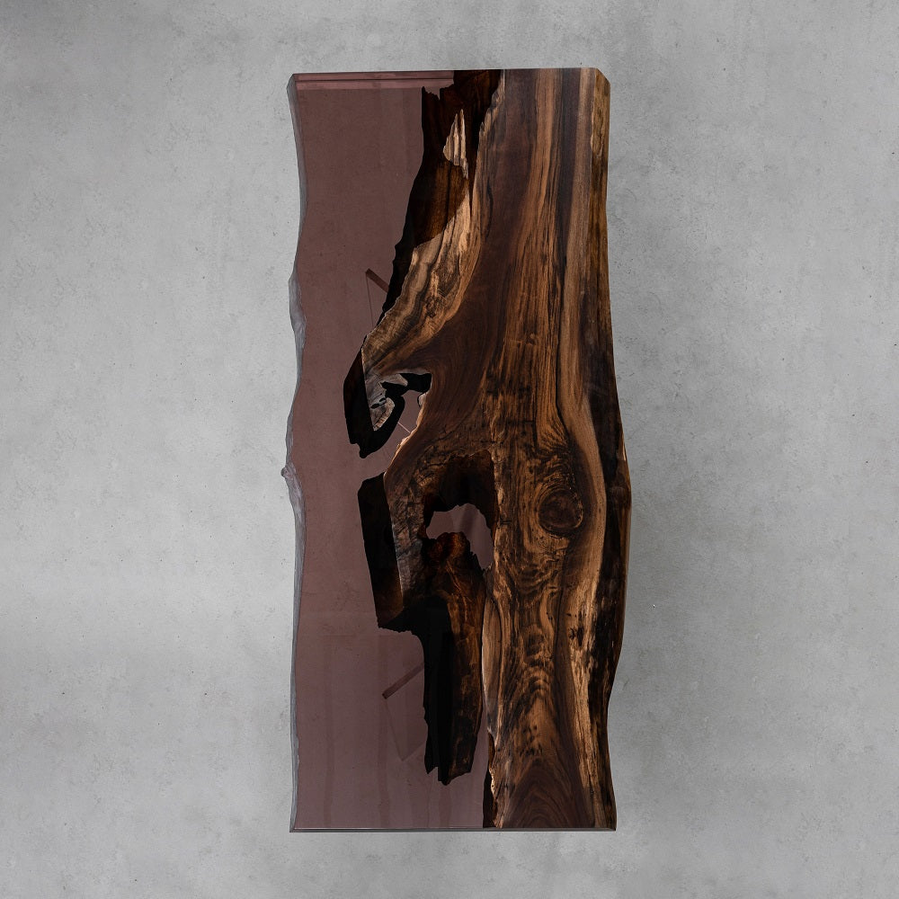 KAZANA Black Walnut Epoxy Transparent Red Live Edge Dining Table 30.91"Wx 66.93"L