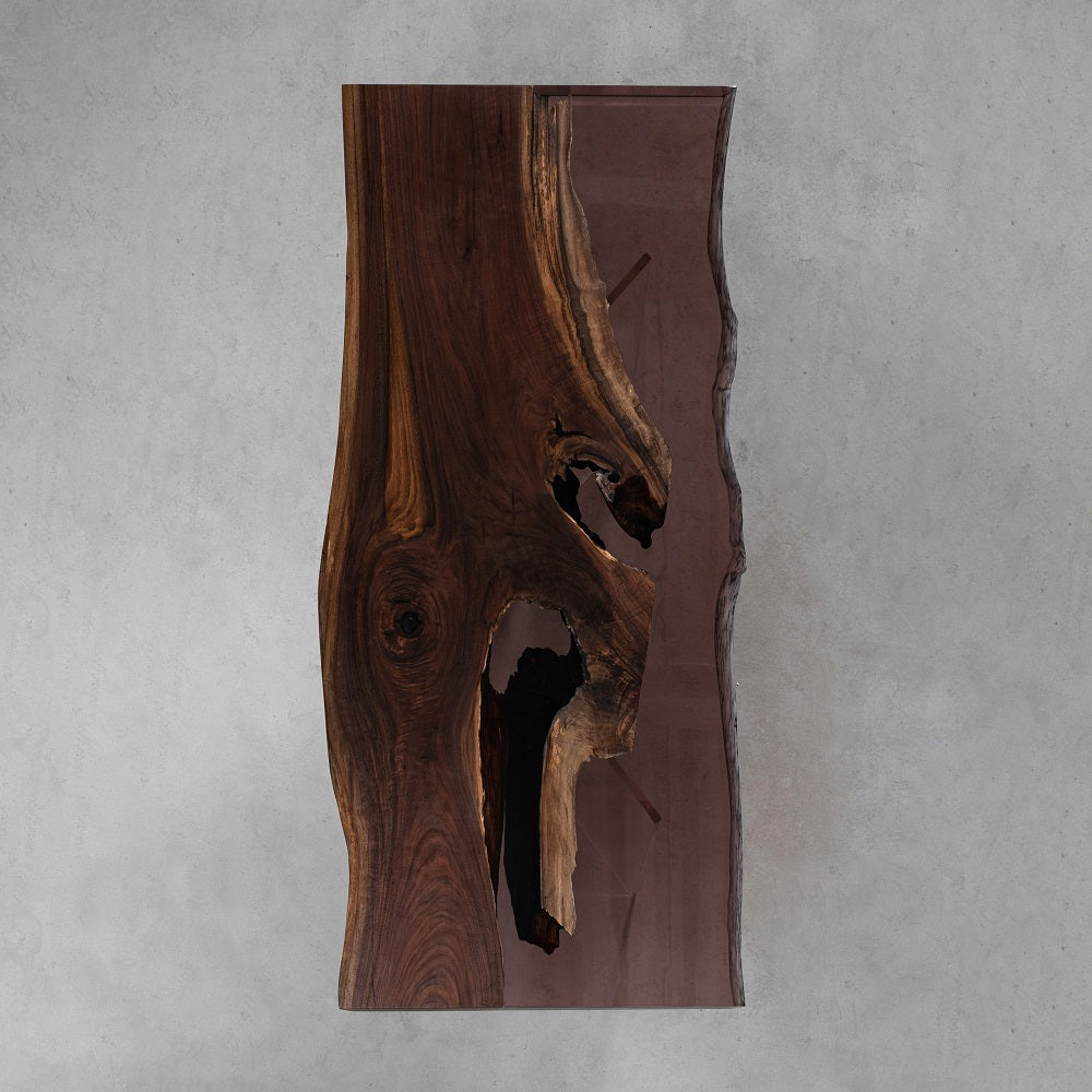 KAZANA Black Walnut Epoxy Transparent Red Live Edge Dining Table 30.91"Wx 66.93"L