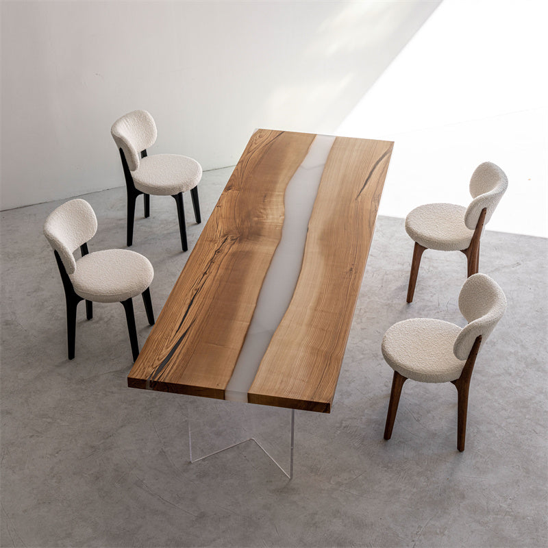 KAZANA Handmade Ash Epoxy Resin White River Table 33.46"Wx 98.46"L