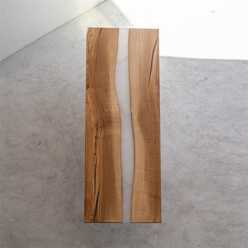 KAZANA Handmade Ash Epoxy Resin White River Table 33.46"Wx 98.46"L