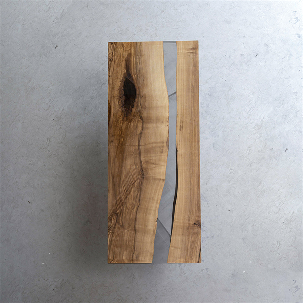 KAZANA Handmade Ash Wood Epoxy Resin River Table 33.58"Wx 82.76"L