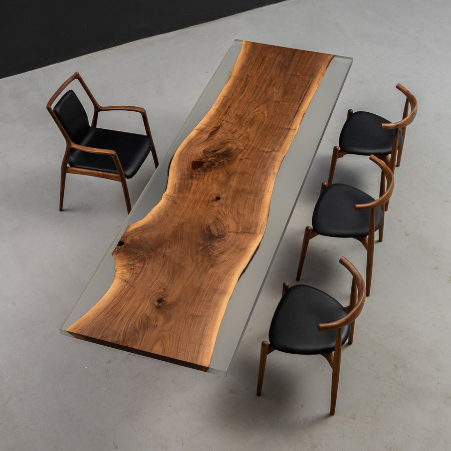 KAZANA Handmade Black Walnut Epoxy Resin River Table 35.43"W 114.6"L