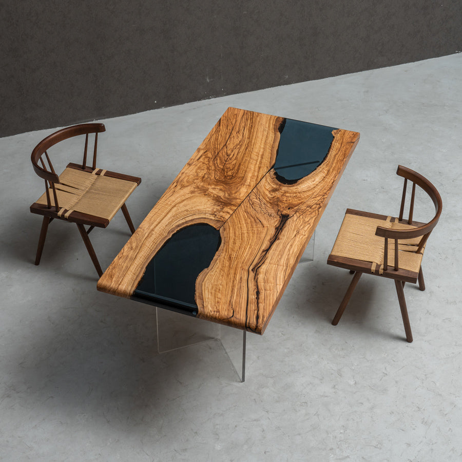 KAZANA Handmade Olive Wood Epoxy Dining Table 31.57"Wx 67.32"L