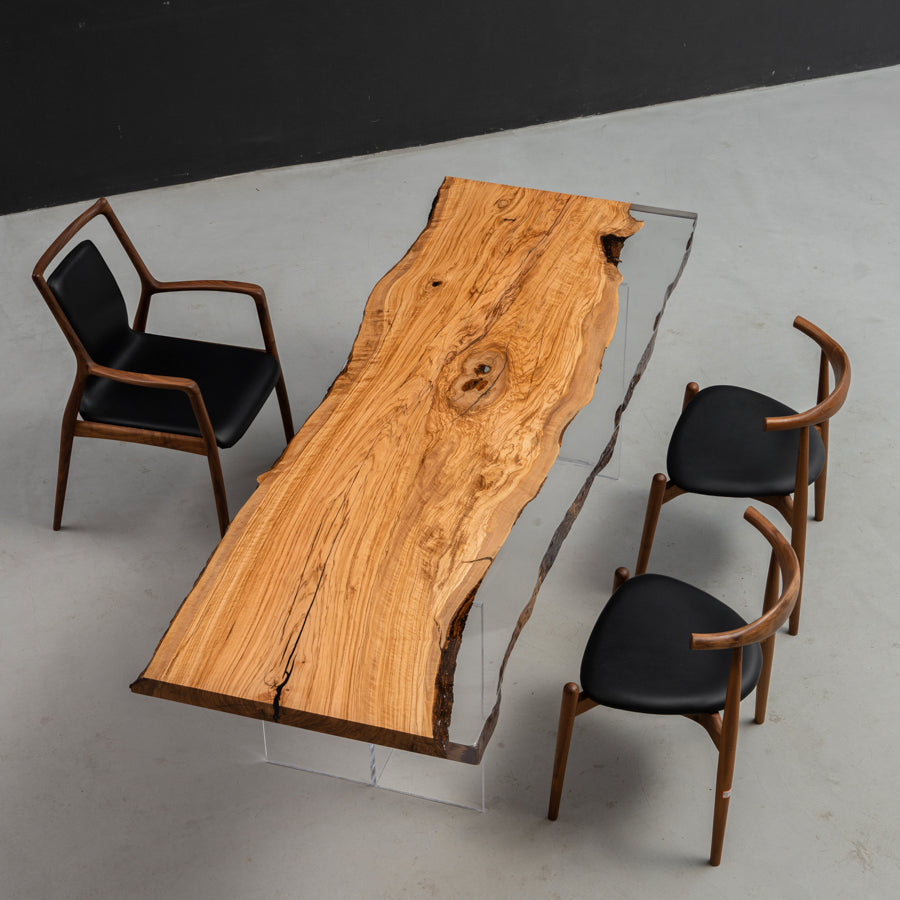 KAZANA Handmade Slab Olive Wood Epoxy Live Edge Table 32.28"W 89.76"L