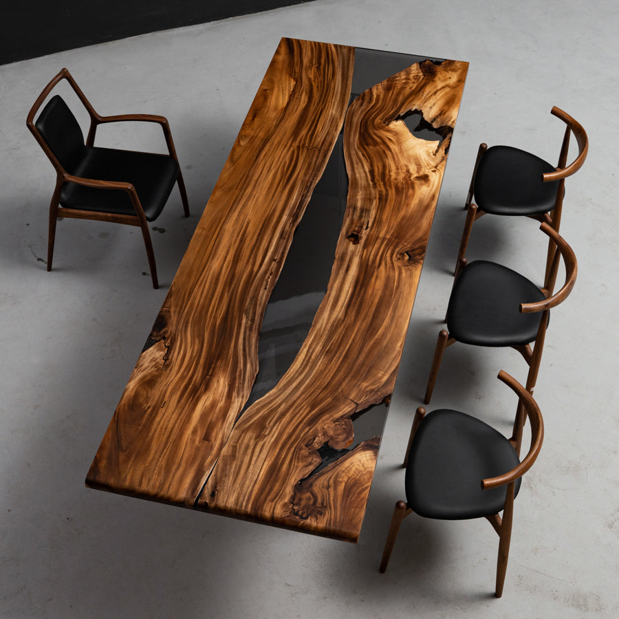 Custom Handmade Walnut Wood Epoxy River Dining Table in Carolinas