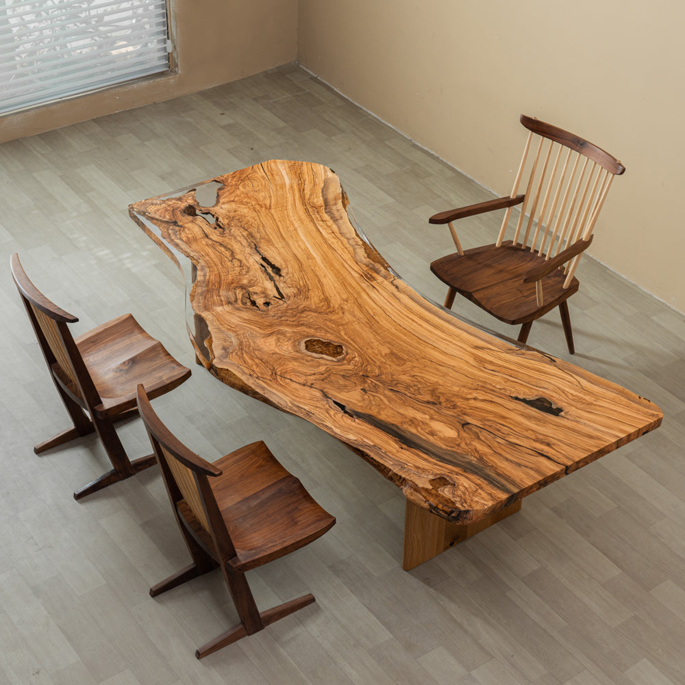 KAZANA Olive Live Edge Wood Epoxy Resin Table 37.8"W 91.34"L