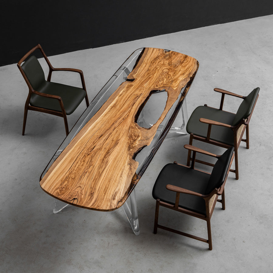 KAZANA Olive Wood Epoxy Resin Arc Edge Dining Table 31.5Wx 90.94L