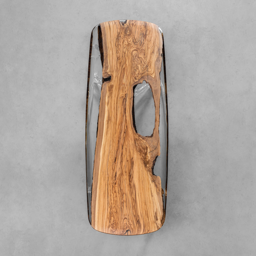 KAZANA Olive Wood Epoxy Resin Arc Edge Dining Table 31.5Wx 90.94L