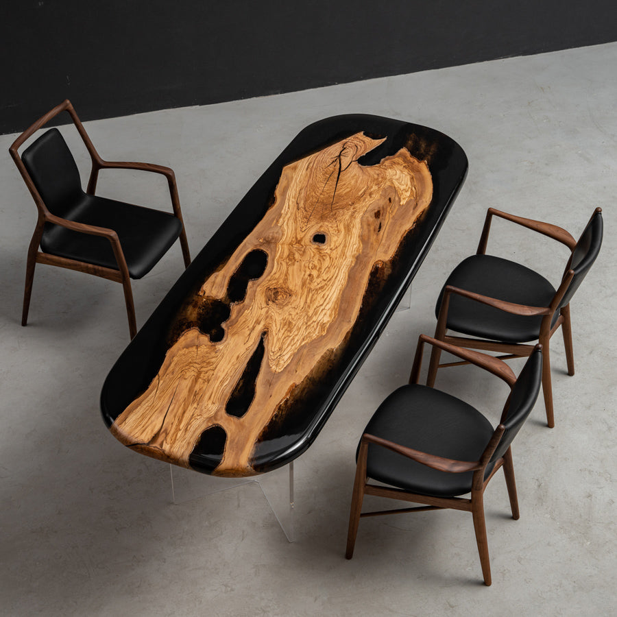 KAZANA Olive Wood Clear Epoxy Resin Arc Edge Dining Table