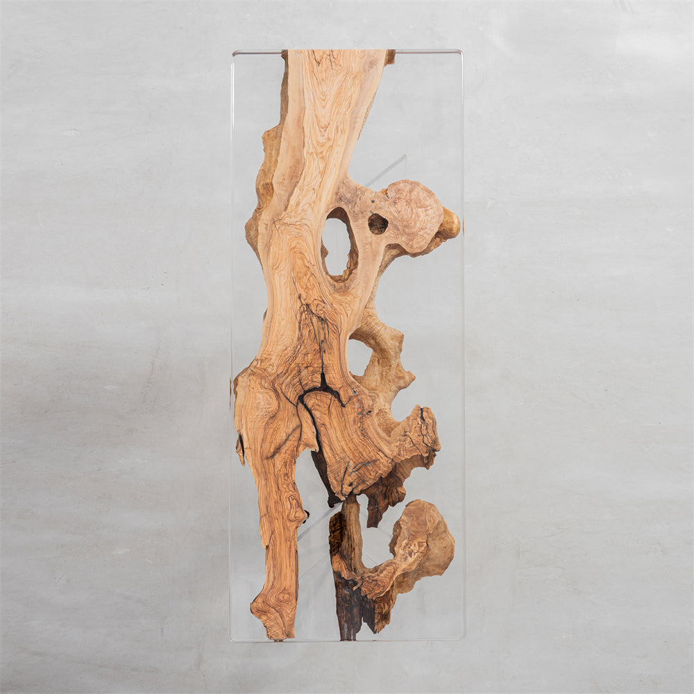 KAZANA Olive Wood Clear Epoxy Resin Dining Table 33.74"W 96.89"L