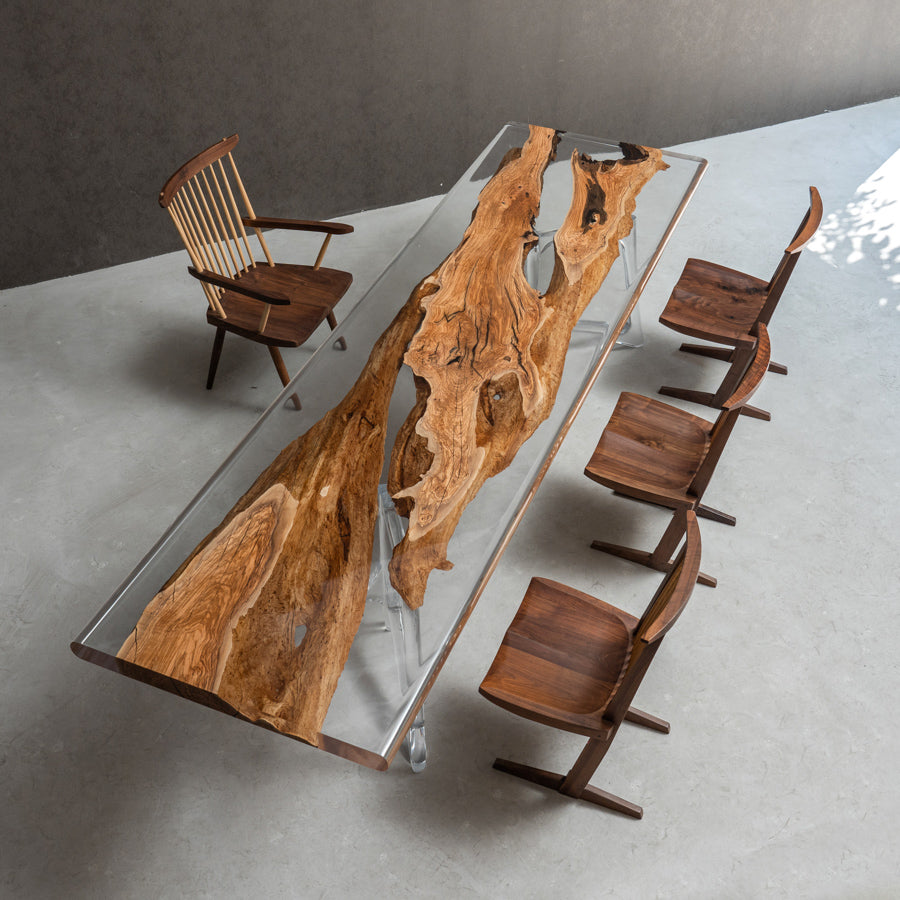KAZANA Olive Wood Clear Epoxy Resin Dining Table 39.29"Wx 137.7"L