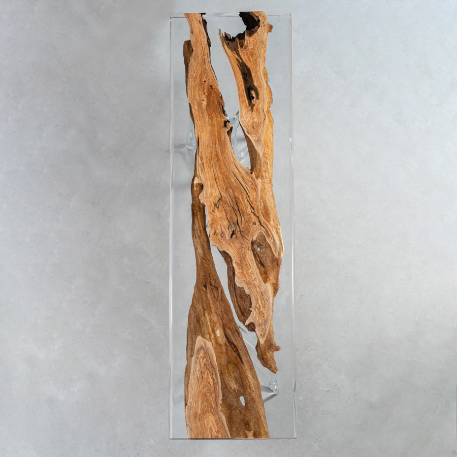 KAZANA Olive Wood Clear Epoxy Resin Dining Table 39.29"Wx 137.7"L