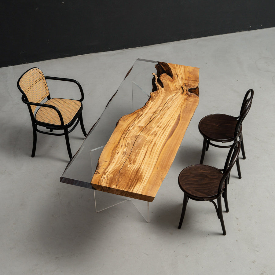 KAZANA Olive Wood Epoxy Live Edge Handmade Slab 30.91"W 72.83"L