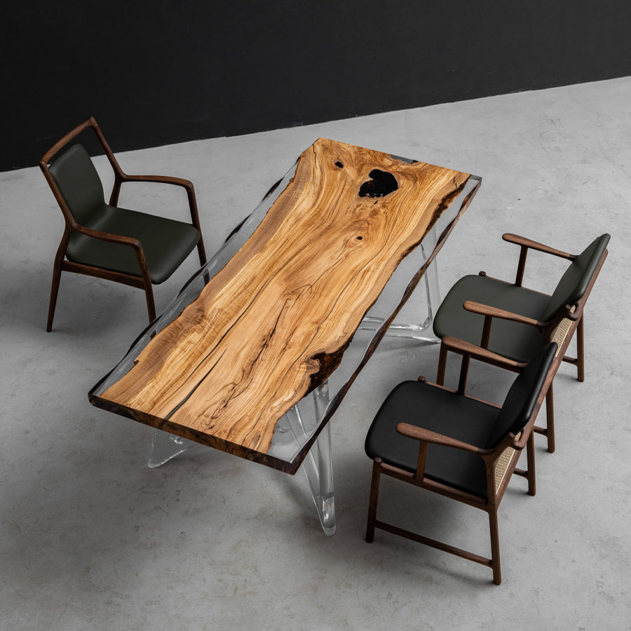 KAZANA Olive Wood Epoxy Resin Dining Table 31.49Wx 74.8L