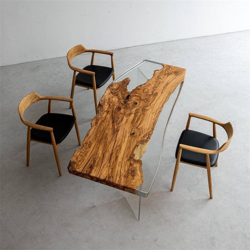 KAZANA Olive Wood Epoxy Resin Live Edge Table 31.1"W 78.35"L