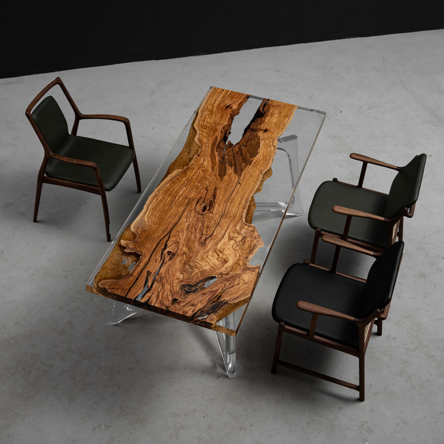 KAZANA Olive Wood Epoxy Resin River Dining Table 31.5"Wx 74.02"L