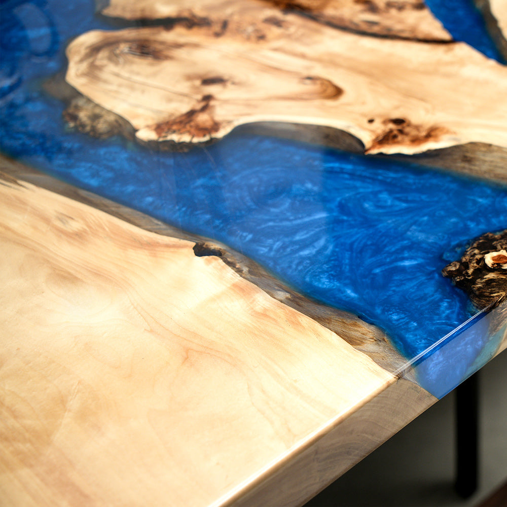 KAZANA Poplar Blue Epoxy River Table 36.22"W 72.05"L