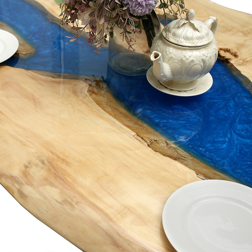 KAZANA Poplar Blue Epoxy River Table 36.22"W 72.05"L