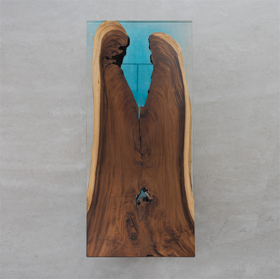 KAZANA Walnut Wood Epoxy Blue River Dining Table 38.98''W 94.49L