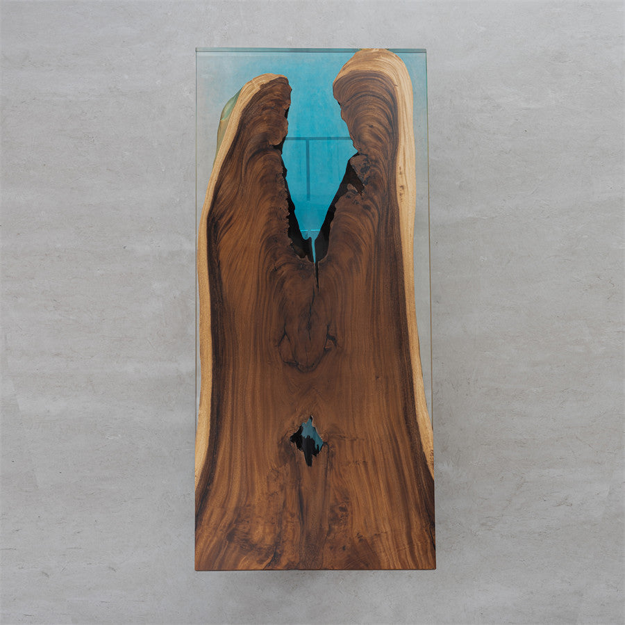 KAZANA Walnut Wood Epoxy Blue River Dining Table 38.98''W 94.49L