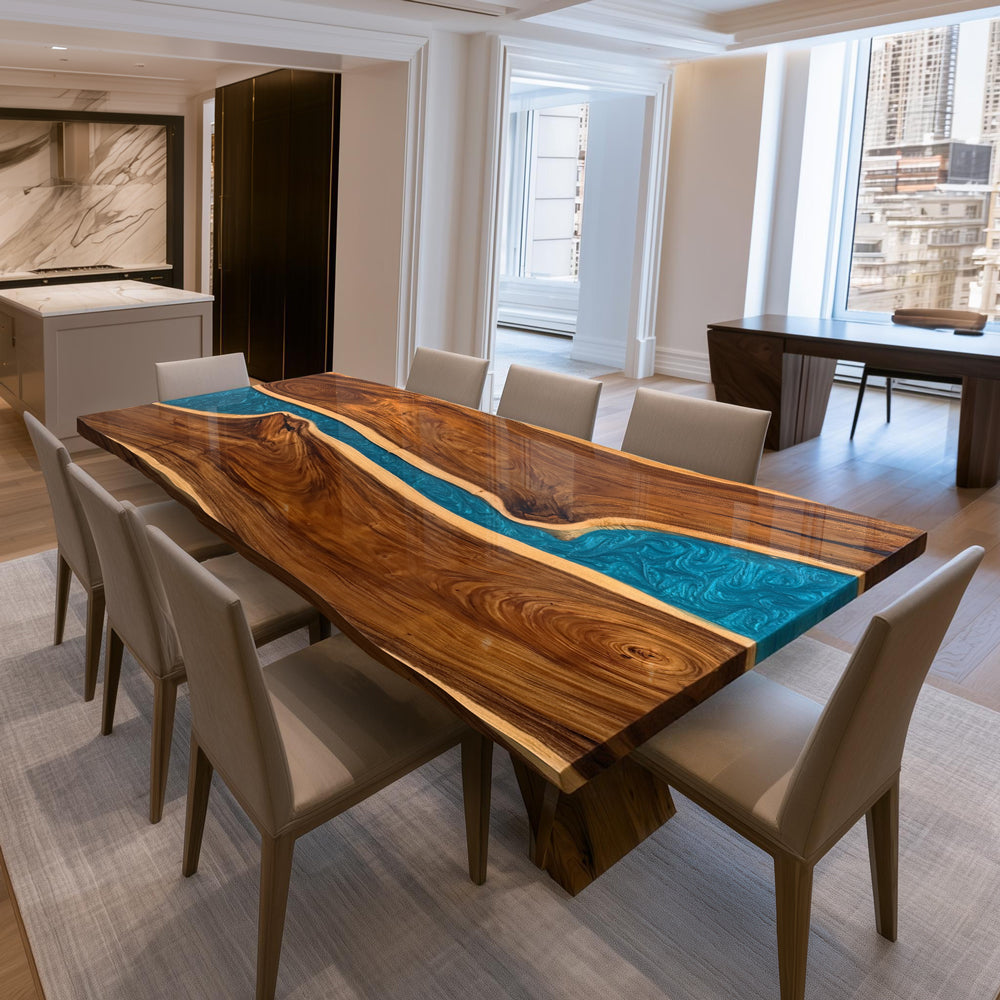 peacock-blue-epoxy-dining-table-new-york-apartment