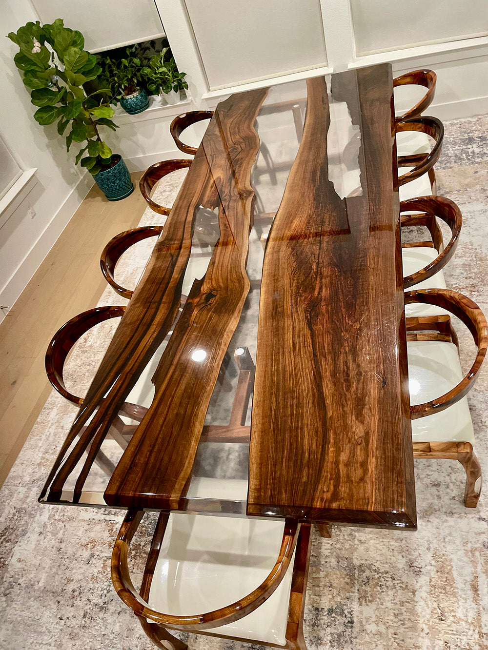 A Northlake Masterpiece: Jitendra’s Custom Black Walnut Clear Epoxy Dining Table-Kazanahome
