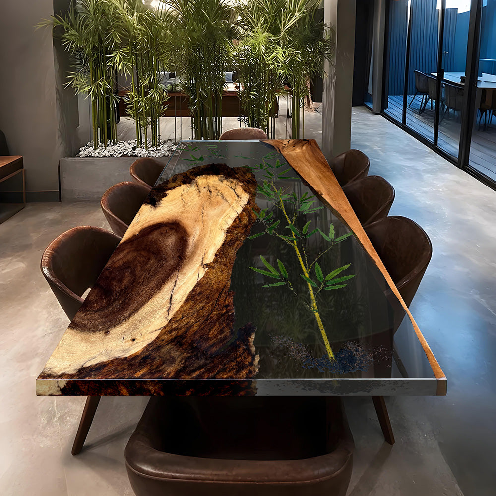 Walnut Bamboo Epoxy Table-Kazanahome
