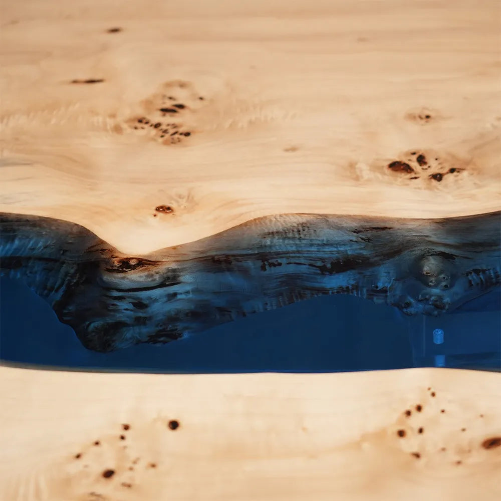 KAZANAHOME Live-Edge Poplar & Transparent Blue Resin River Table 36" x 72"
