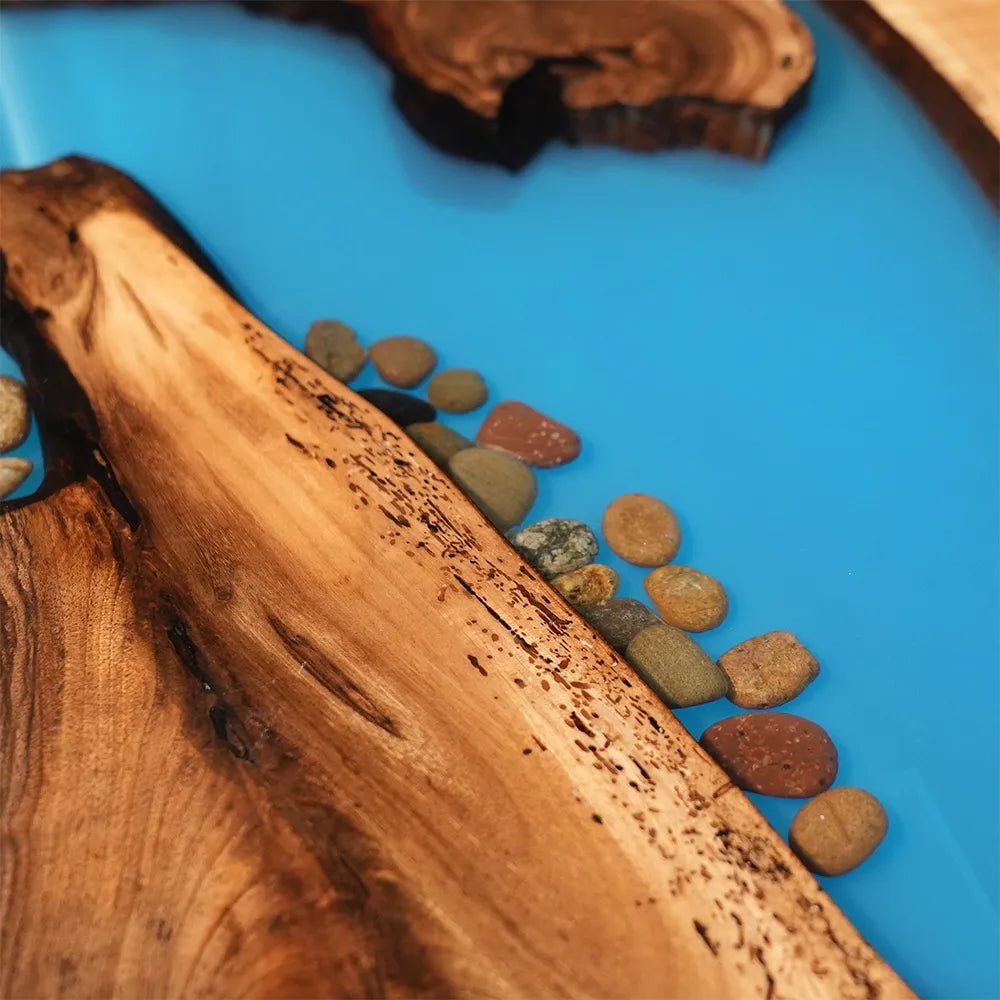 KAZANAHOME Handcrafted Black Walnut Blue River L-Shaped Epoxy Table or Desk  24"x44"x60"