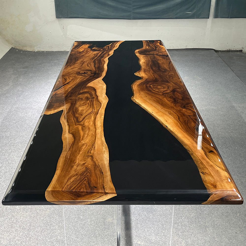 Black Walnut Wood River Resin Epoxy Table for Dining & Conference Tabl