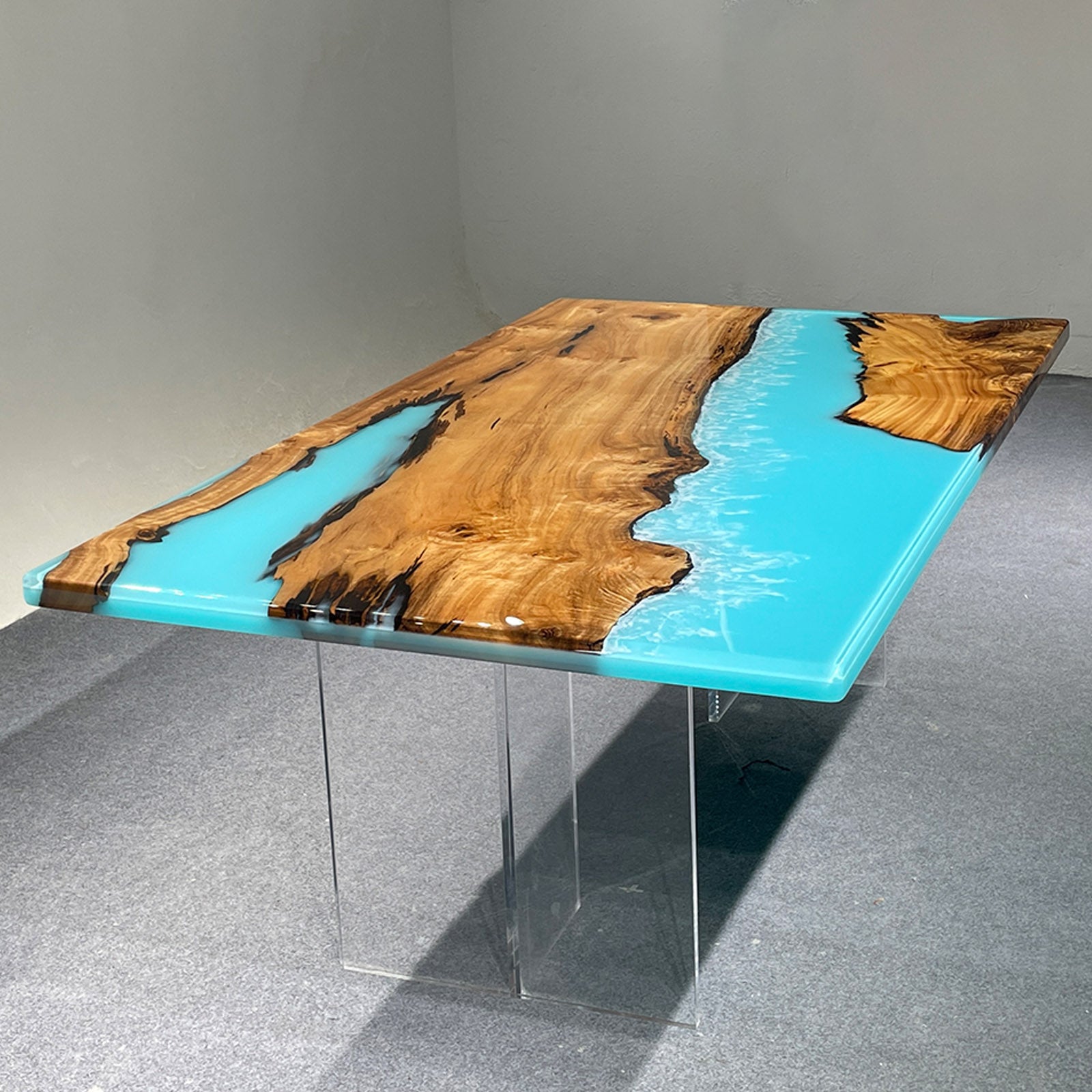 KAZANAHOME Golden Camphor Wood Coastal Wave Epoxy Table 47"W×80"L