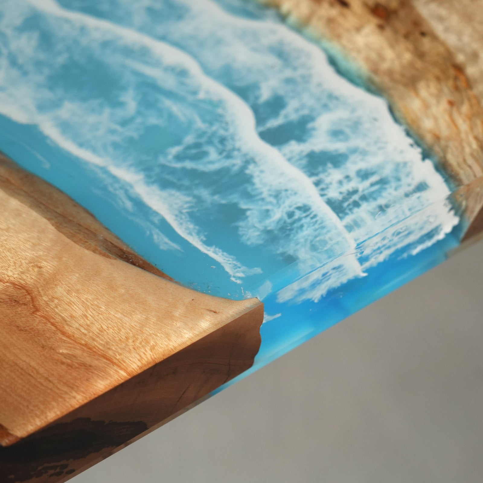 KAZANAHOME Golden Camphor Blue Wave River Epoxy Table 42"W×96"L