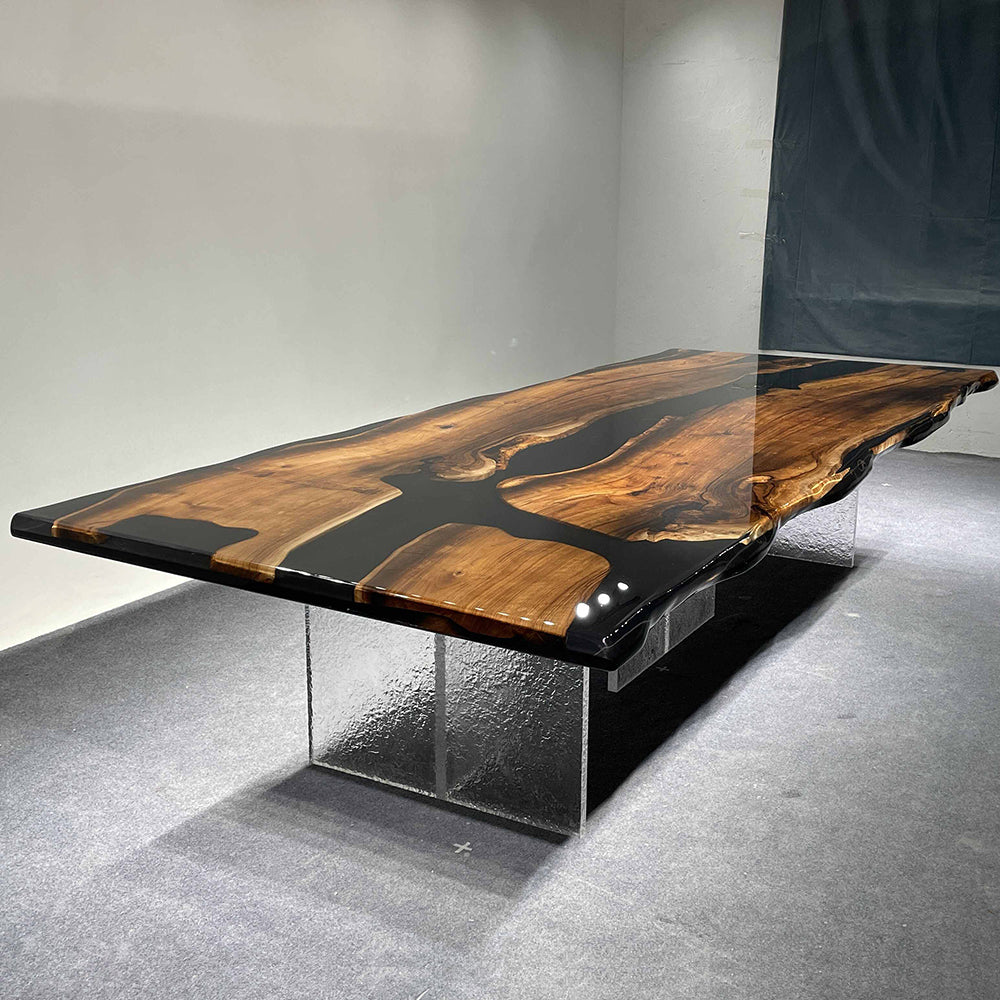 Black Walnut Wood River Resin Epoxy Table for Dining & Conference Tabl