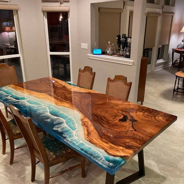 Custom Walnut Ocean Wave Epoxy Table for Jay