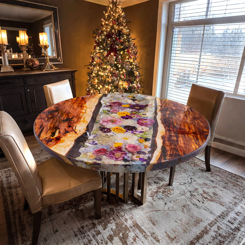 Custom Wood Flower Transparent Round Dining Epoxy Table RT23