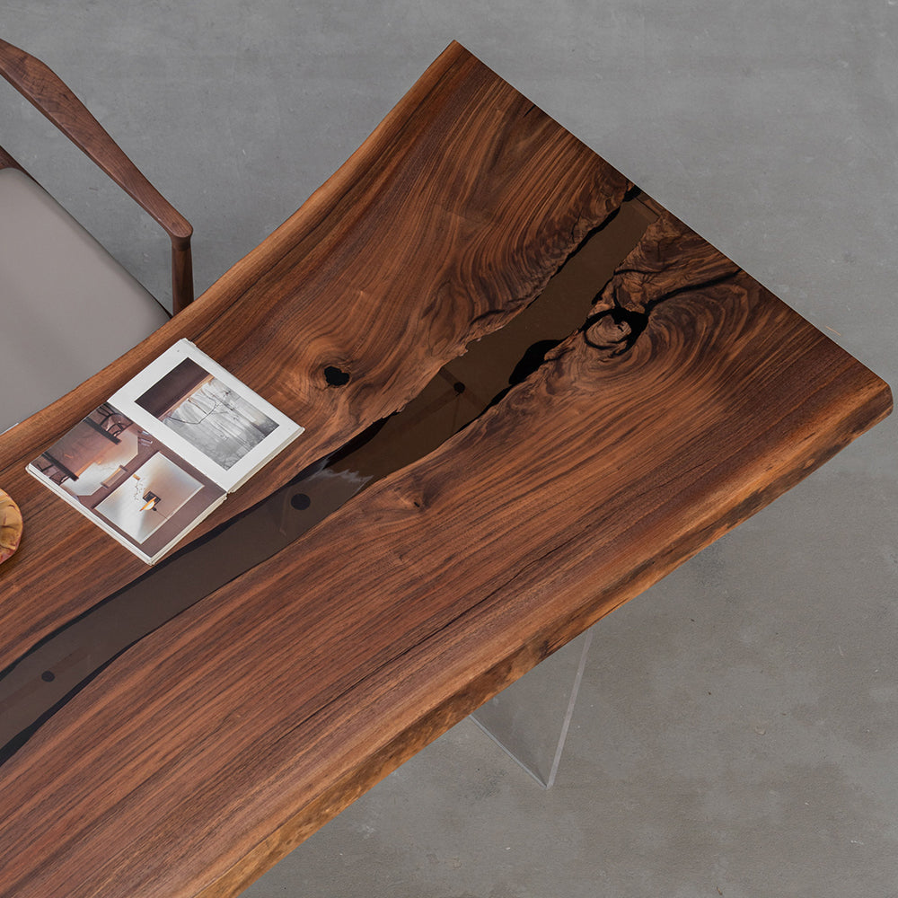 KAZANAHOME Black Walnut Live Edge River Resin Table 70.86"L×33.85"W