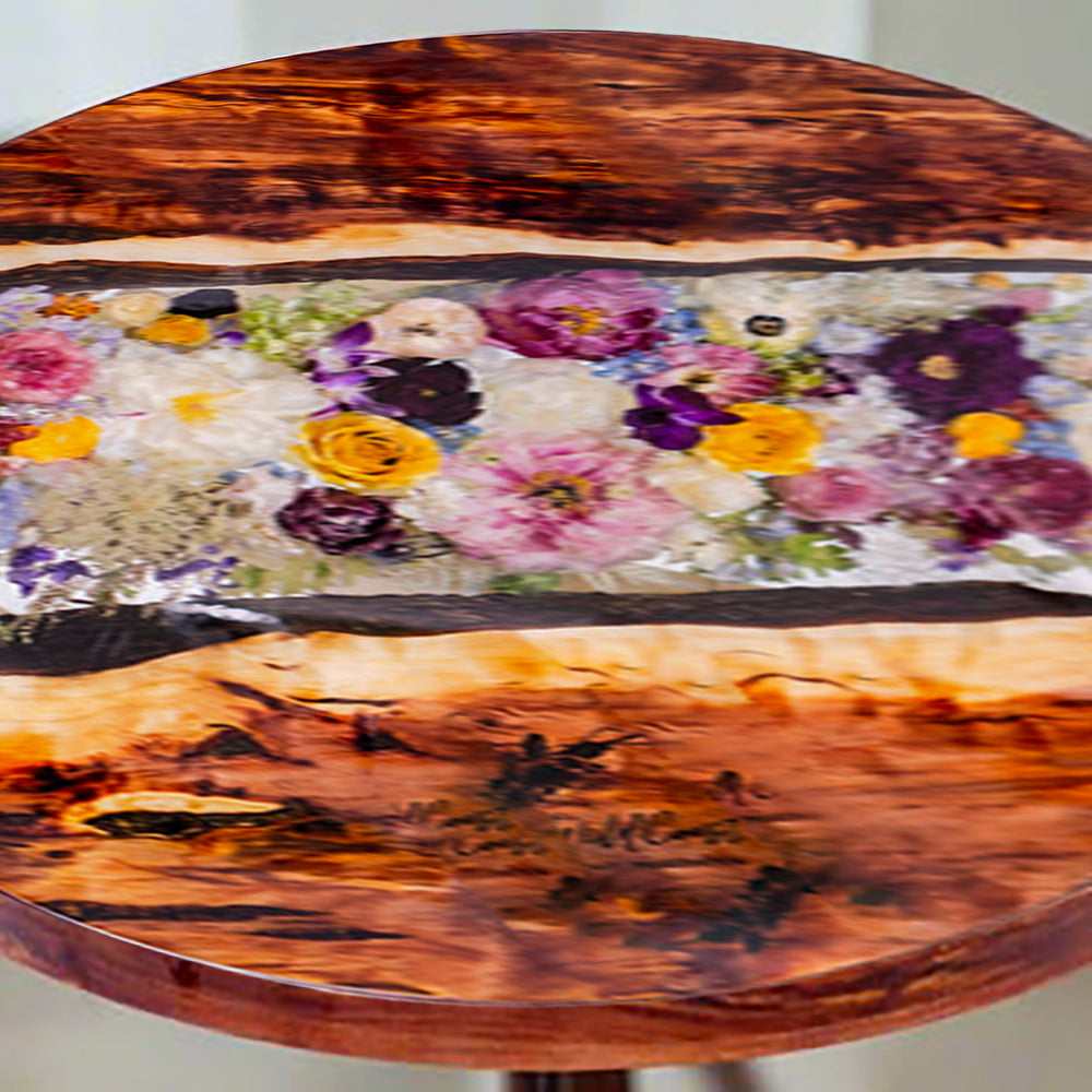 Custom Wood Flower Transparent Round Dining Epoxy Table RT23
