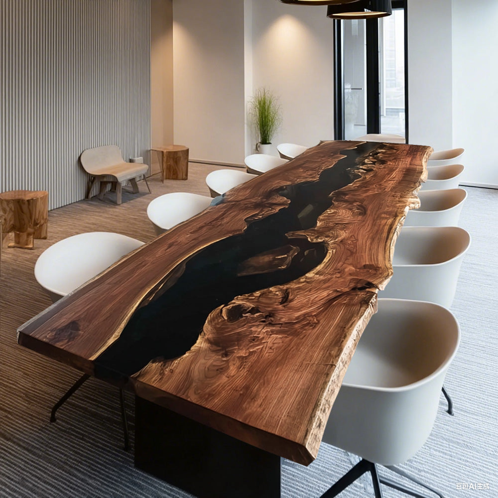 Custom Live Edge Black Walnut Black River Resin Epoxy Table CT102