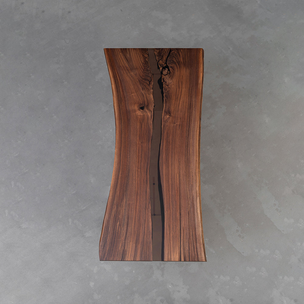 KAZANAHOME Black Walnut Live Edge River Resin Table 70.86"L×33.85"W