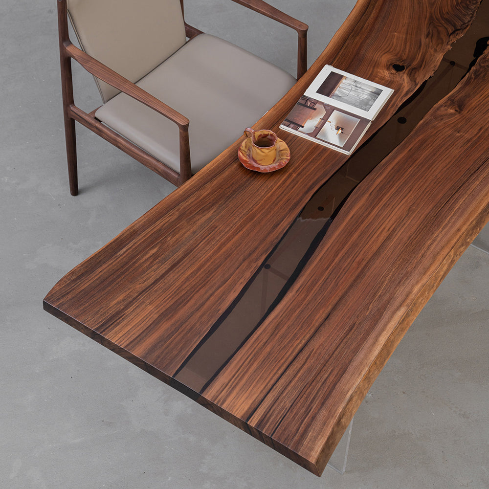 KAZANAHOME Black Walnut Live Edge River Resin Table 70.86"L×33.85"W