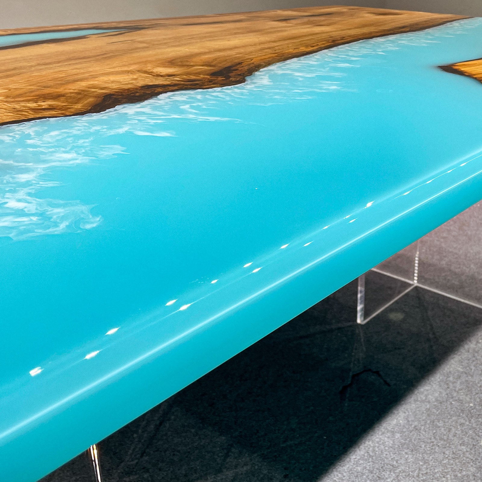 KAZANAHOME Golden Camphor Wood Coastal Wave Epoxy Table 47"W×80"L