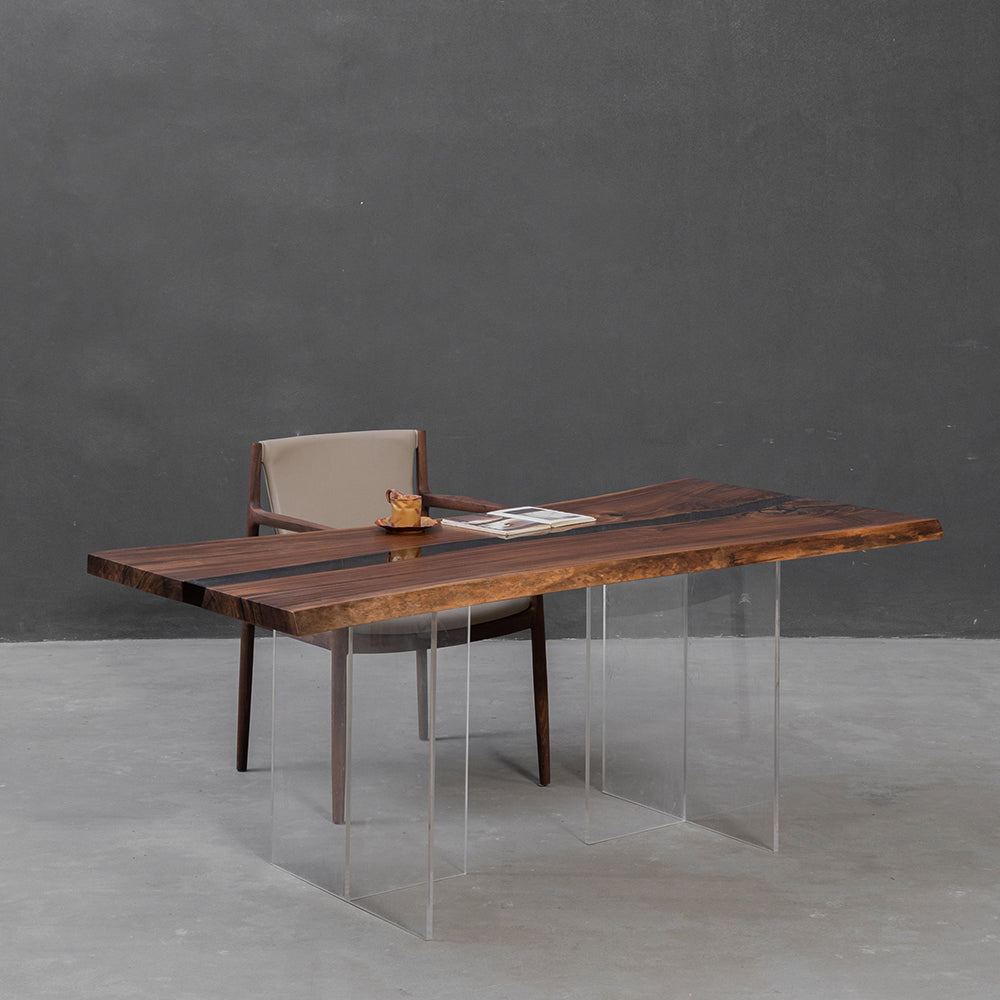 KAZANAHOME Black Walnut Live Edge River Resin Table 70.86"L×33.85"W