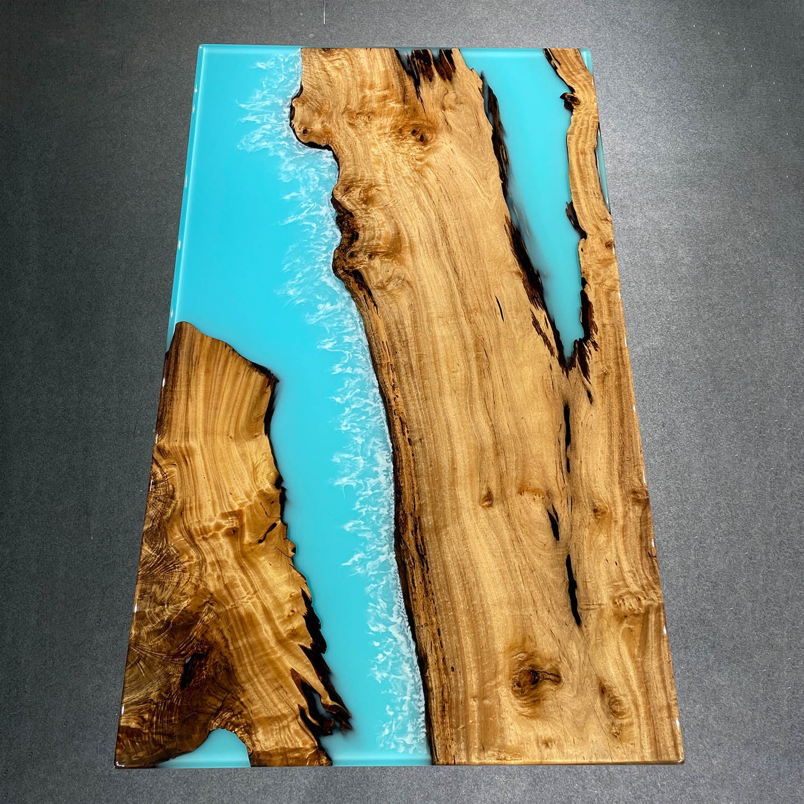 KAZANAHOME Golden Camphor Wood Coastal Wave Epoxy Table 47"W×80"L