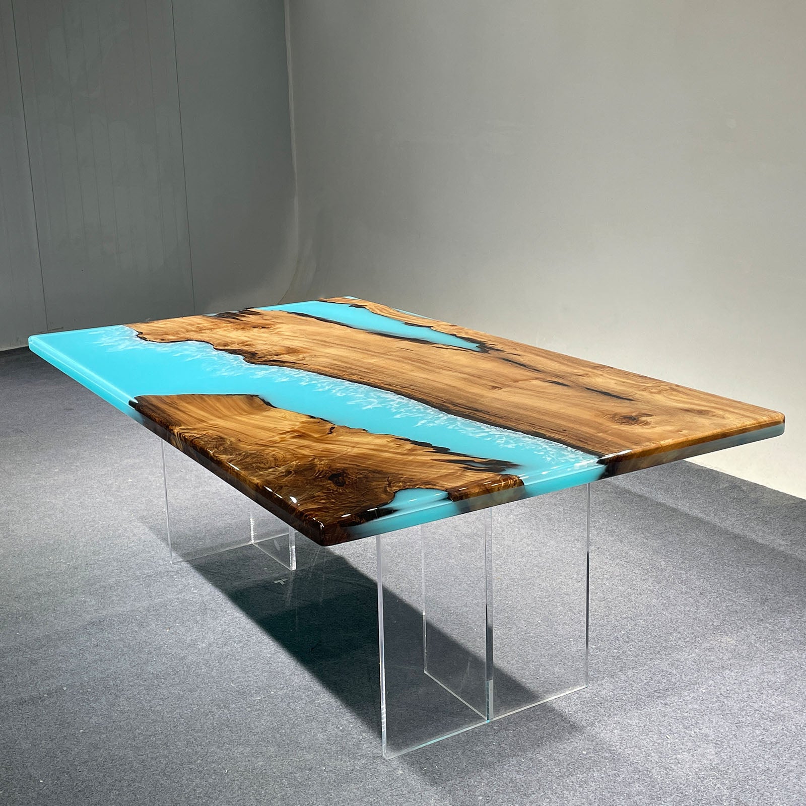 KAZANAHOME Golden Camphor Wood Coastal Wave Epoxy Table 47"W×80"L