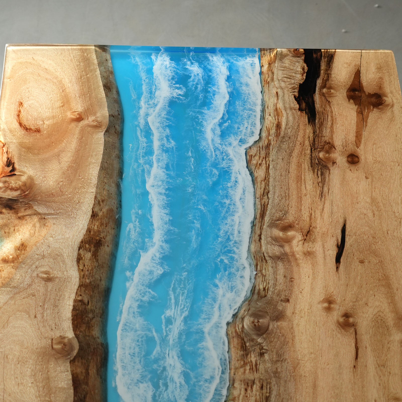 KAZANAHOME Golden Camphor Blue Wave River Epoxy Table 42"W×96"L
