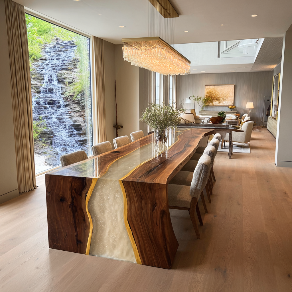 Walnut Waterfall White Epoxy Dining Table in San Francisco
