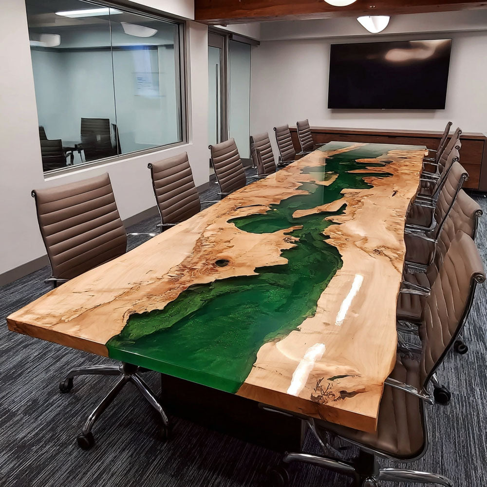 Artisanal Live Edge Poplar Conference Epoxy Table – Breathtaking 12-Seater Meeting Table for Creative Agencies and Tech Hubs in Atlanta 