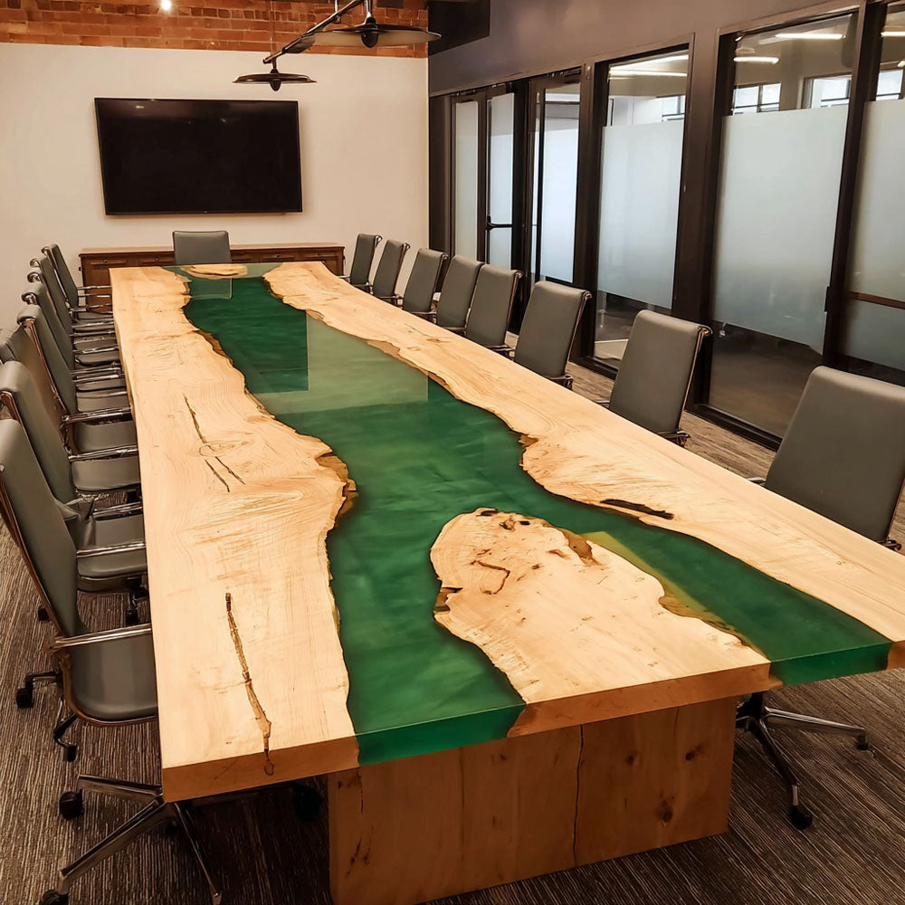 Artisanal Live Edge Poplar Conference Epoxy Table – Breathtaking 12-Seater Meeting Table for Creative Agencies and Tech Hubs in Atlanta 